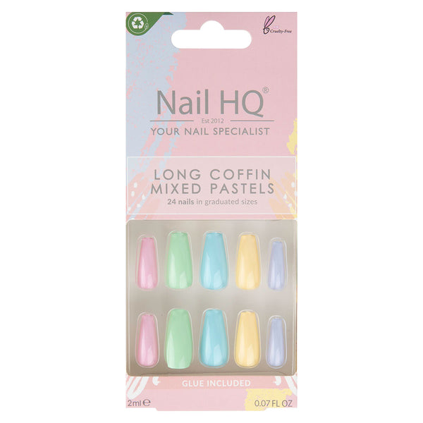 NAIL HQ LONG COFFIN MIXED PASTEL NAILS