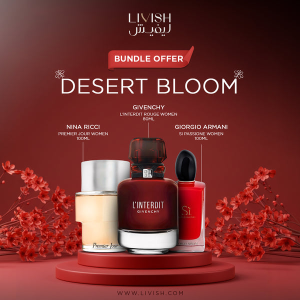 Desert Bloom Women’s Perfume Bundle – Giorgio Armani, Givenchy & Nina Ricci