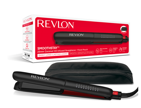 Revlon SMOOTHSTAY 25mm Coconut-Oil Infused Straightener + Travel Pouch
