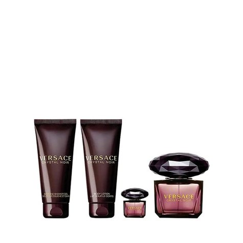 مجموعة هدايا عطر فيرساتشي كريستال نوار للنساء (عطر 90 مل + زجاجة صغيرة 5 مل + لوشن للجسم 100 مل + جل استحمام 100 مل)