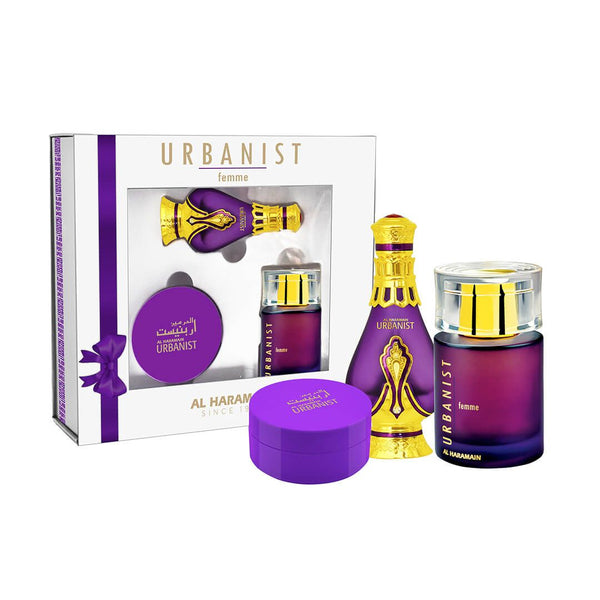 Haramain - Urbanist Femme Giftset - (Haramain Bukhoor 40gms, Concentrated Perfume Oil 20ml, Eau De Parfum 100ml)