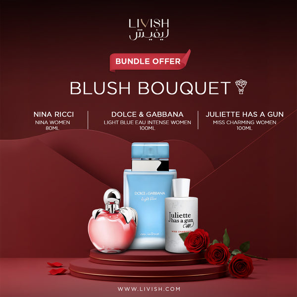 Blush Bouquet Women’s Perfume Bundle – Nina Ricci, D&G Light Blue & Juliette Has a Gun