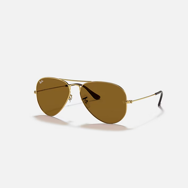 RAY-BAN Arista Gold & B-15 Brown Pilot Sunglasses For Unisex XXL