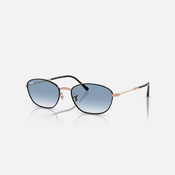 RAY-BAN RB3749 Black On Rose Gold & Clear Gradient Blue Irregular Sunglasses For Women L
