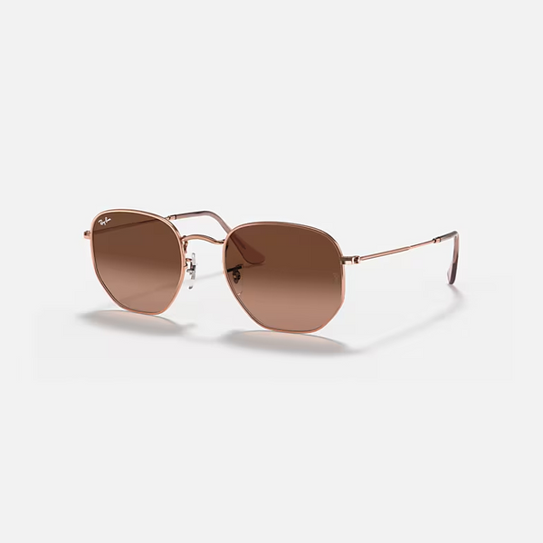 RAY-BAN HEXAGONAL FLAT LENSES Copper & Brown Gradient Irregular Sunglasses For Unisex M