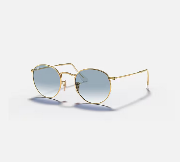 RAY-BAN Arista Gold & Light Blue Gradient Round Sunglasses For Men L