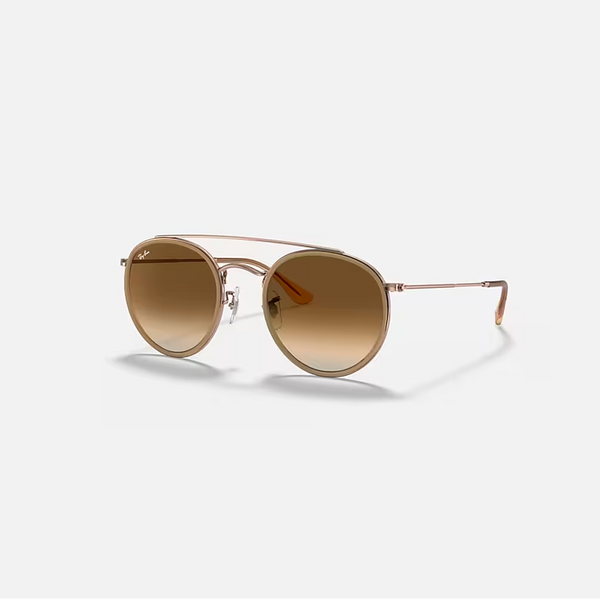 RAY-BAN ROUND DOUBLE BRIDGE Copper & Light Brown Gradient Round Sunglasses For Unisex M