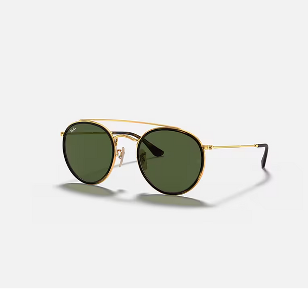 RAY-BAN ROUND DOUBLE BRIDGE Arista Gold & G-15 Green Round Sunglasses For Unisex M