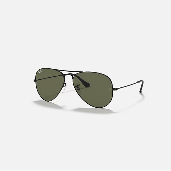RAY-BAN AVIATOR CLASSIC Black & G-15 Green Pilot Sunglasses For Unisex M
