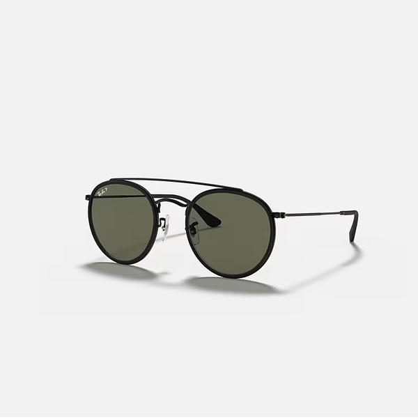 RAY-BAN ROUND DOUBLE BRIDGE Black & G-15 Green Round Sunglasses For Unisex M