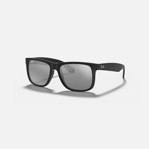 RAY-BAN JUSTIN COLOR MIX Rubber Black & Grey Mirror Silver Square Sunglasses For Men S