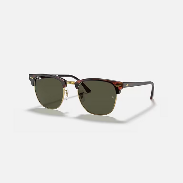 RAY-BAN CLUBMASTER CLASSIC Tortoise On Gold & G-15 Green Square Sunglasses For Unisex L