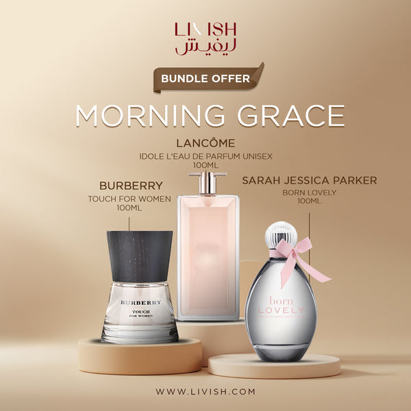 Morning Grace Women’s Perfume Bundle – Burberry, Lancome Idôle & SJP Born Lovely