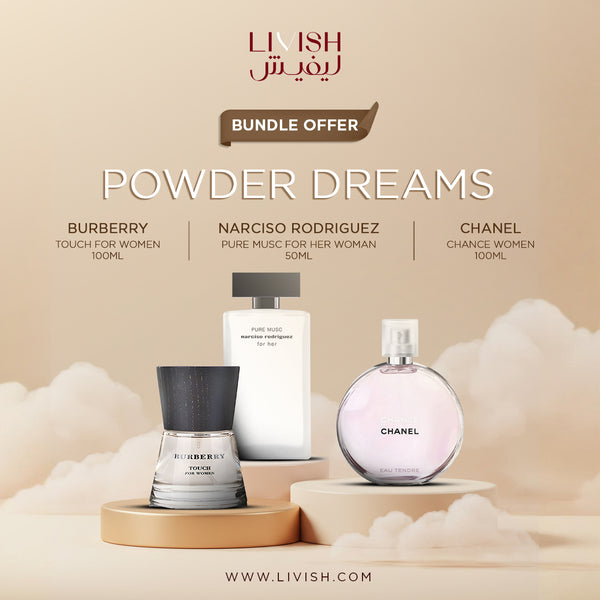 Powder Dreams Women’s Perfume Bundle – Narciso Rodriguez, Chanel Chance & Burberry Touch